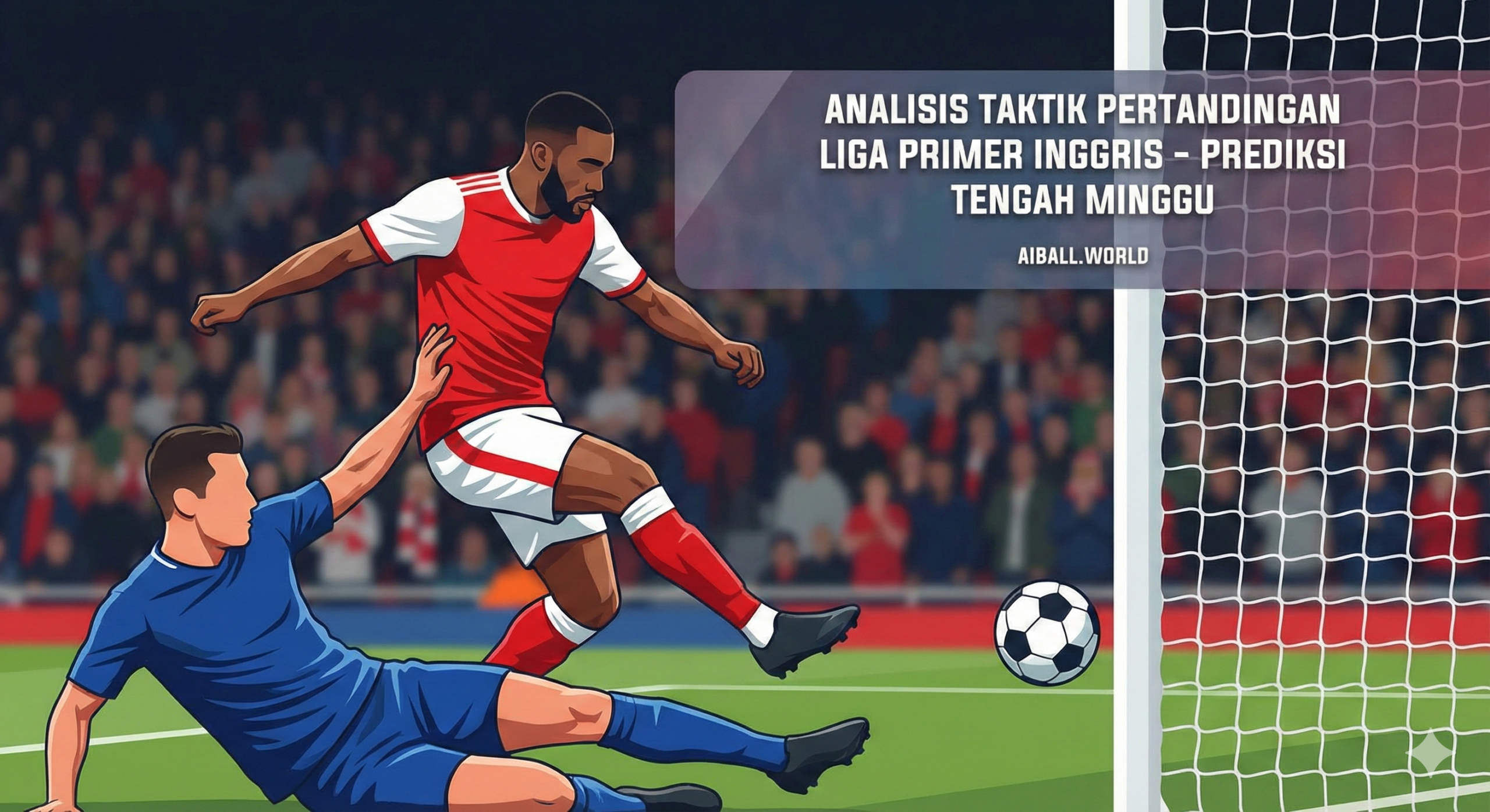 Gambar ilustrasi di dalam artikel yang menampilkan aksi dinamis di lapangan hijau, menangkap momen krusial saat seorang penyerang berusaha melepaskan tembakan ke gawang sementara bek lawan melakukan sliding tackle untuk memblokir bola. Fokus gambar tertuju pada pergerakan pemain dan bola, dengan latar belakang tribun penonton yang dibuat sedikit kabur (efek bokeh) untuk menambah kedalaman visual. Gambar ini merepresentasikan ketegangan dan strategi taktis yang dibahas dalam prediksi setiap pertandingan, mulai dari perebutan gelar juara hingga perjuangan tim-tim yang berusaha menjauh dari zona degradasi.