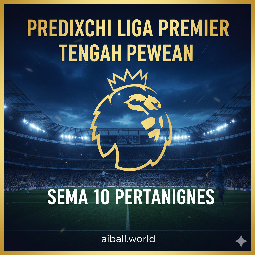 一张富有活力和视觉冲击力的图片，主题是英格兰足球超级联赛（Premier League）的 midweek 比赛预测。画面中心是一个放大的、半透明的英超联赛标志（狮子），背景是一个充满动感的体育场夜景或多个球场混合剪影，重点突出周中比赛的灯光和紧张感。色彩采用英超标志性的亮蓝色和金色，配以深沉的午夜蓝或黑色背景，营造出专业、权威的预测氛围。图片应包含足球比赛的元素，例如略微模糊的球员奔跑或足球轨迹的特效。整体风格应是现代、体育新闻报道式的。