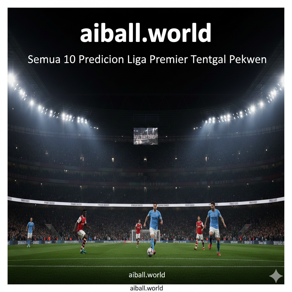Pemandangan atmosfer stadion sepak bola modern yang megah di malam hari di Inggris dengan lampu sorot yang terang benderang menyinari lapangan hijau. Di latar depan, terlihat siluet samar pemain sepak bola dari klub papan atas seperti Arsenal dan Manchester City yang sedang beraksi. Gambar ini mencerminkan intensitas kompetisi Liga Premier tengah pekan yang penuh drama dan semangat tinggi, cocok untuk menarik perhatian pembaca berita prediksi bola.