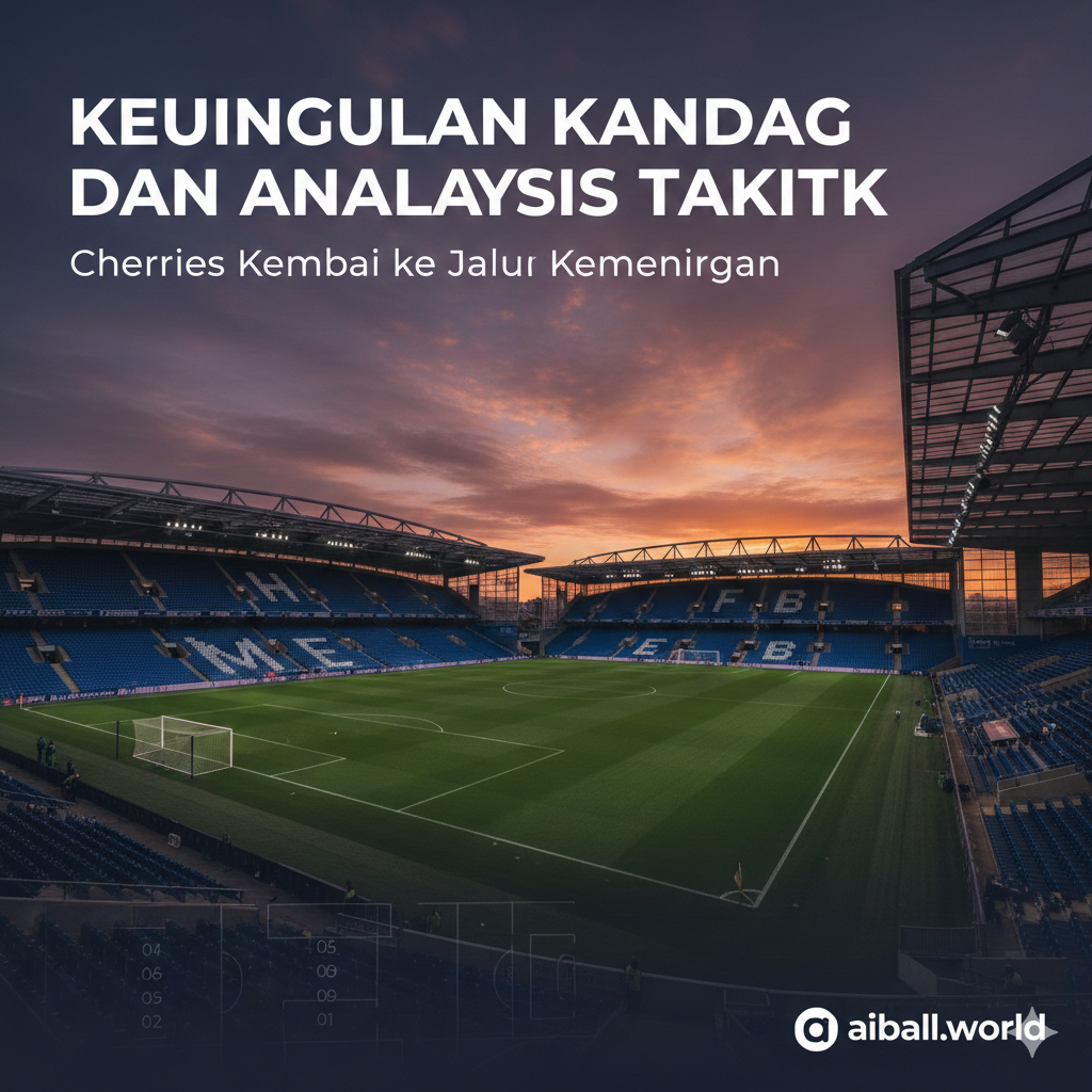 A wide-angle atmospheric shot of the Vitality Stadium (Dean Court) during sunset. The sky is painted with hues of orange and purple, reflecting off the stadium's modern architecture. In the foreground, a digital overlay faintly showing tactical formations or football statistics adds a professional analytical feel.