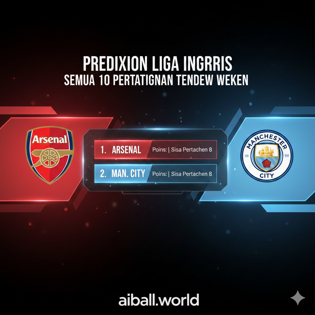A conceptual split-screen or collage illustration representing the intensity of the Premier League title race. One side features the bright red and white colors of Arsenal, while the other side showcases the sky blue of Manchester City. In the center, a digital leaderboard graphic glows with dynamic light effects. The style is modern, sleek, and journalistic, using high-contrast lighting and sharp geometric elements to symbolize the tactical battle between top clubs. The overall aesthetic is professional and high-tech, fitting for a premium sports analysis website like aiball.world.