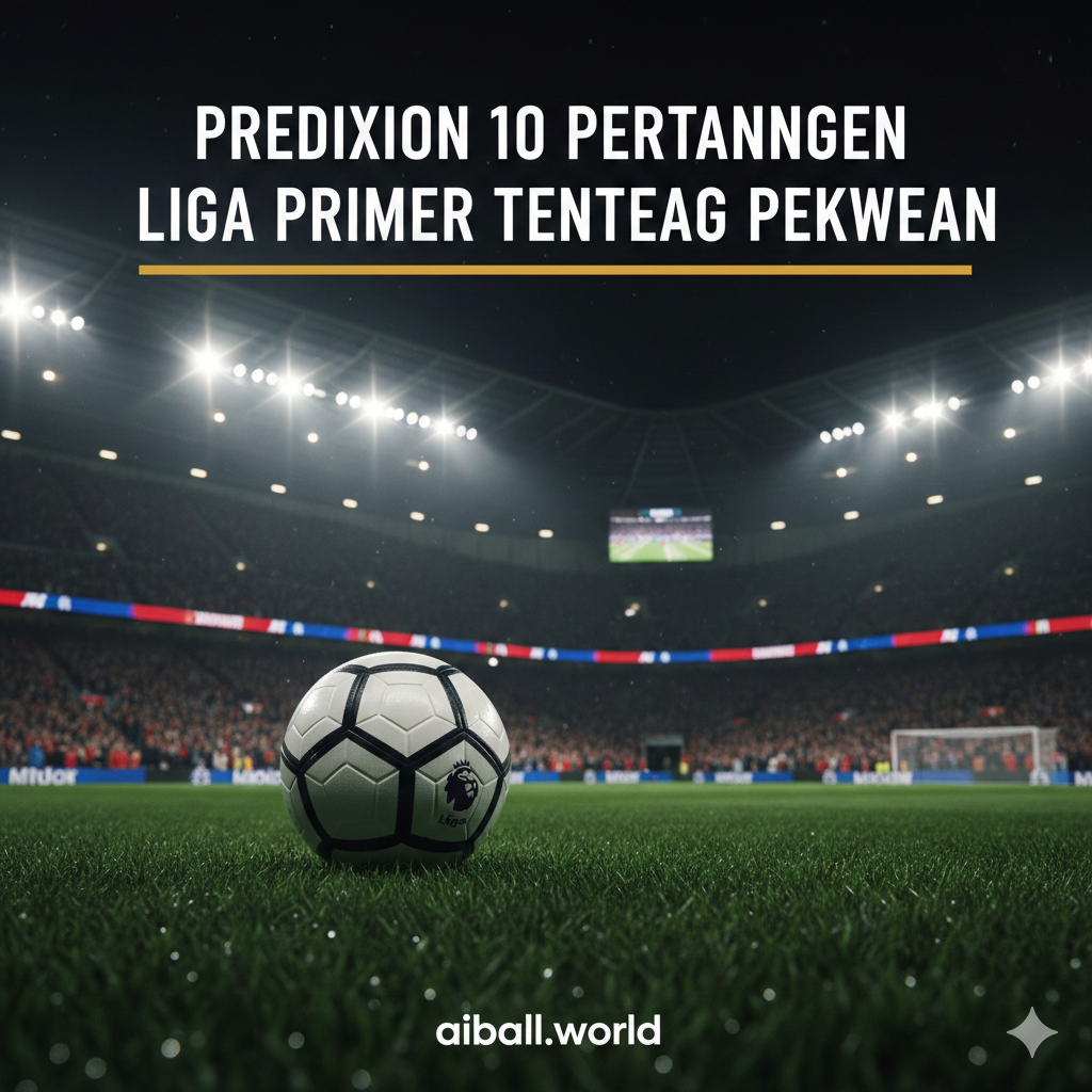 A high-energy cinematic wide shot of a modern Premier League stadium illuminated under bright floodlights at night. In the foreground, a professional football with the iconic Premier League logo sits on the lush green grass, with dew reflecting the stadium lights. The background features a blurred, cheering crowd in a mix of team colors like red, blue, and white, creating a sense of intense competition. The color palette is vibrant with deep greens, electric blues, and golden light streaks, capturing the 'breathless race' atmosphere mentioned in the title.