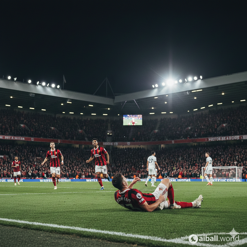 An artistic overhead view of a soccer pitch, focusing on a tactical battle. The image features modern stadium architecture like the AMEX Stadium (Brighton) in the background. Two team captains, one in Brighton's blue and white stripes and another in Aston Villa's claret and blue, are shown shaking hands or competing near the center circle.