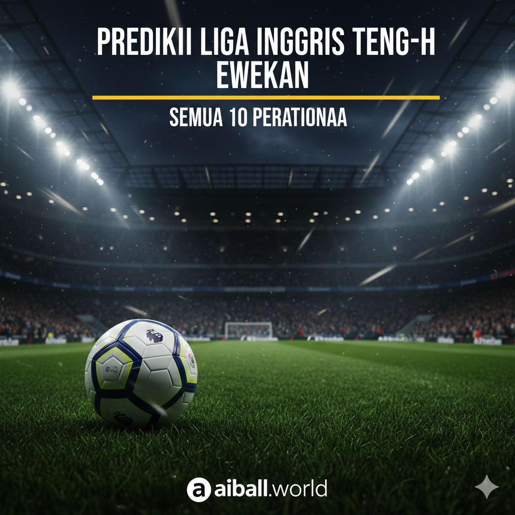 A high-energy cinematic wide shot of a modern Premier League stadium illuminated under bright floodlights during a night match. In the foreground, a professional soccer ball with the official league design sits on the lush green grass. The background shows blurred silhouettes of cheering fans in the stands, with streaks of light creating a fast-paced atmosphere. The color palette features vibrant greens, deep stadium blues, and bright whites, capturing the intense excitement of English midweek football.