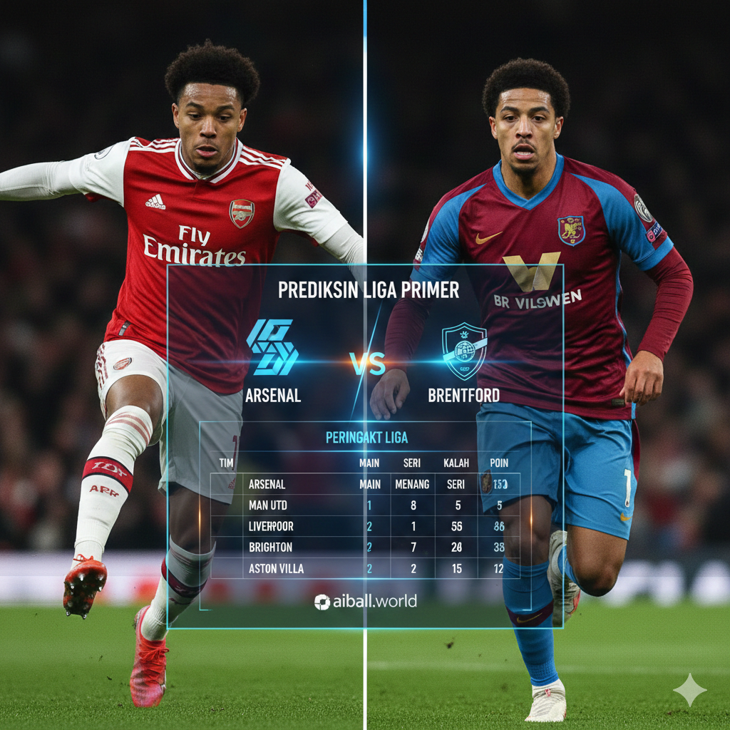 A cinematic close-up split-screen style graphic representing the key match-ups like Arsenal vs Brentford or Brighton vs Aston Villa. On one side, a focused player in a red and white kit is shown mid-action, and on the other, a player in a contrasting claret and blue kit. Between them, a glowing digital scoreboard or a tactical holographic overlay shows statistics and 'VS' text. The style is high-contrast, professional sports photography with a shallow depth of field, using sharp focus on the players' determined expressions to highlight the competitive nature of the predictions.