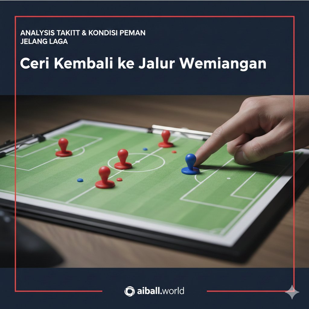 A close-up artistic shot of a tactical coach's clipboard featuring a football pitch diagram with red and blue magnetic player markers. One hand is pointing at a strategic formation. The lighting is focused and professional, using a corporate sports aesthetic. The colors are crisp, emphasizing the strategic nature of the match analysis between Bournemouth and Everton. The composition is top-down, clean, and modern, suitable for a sports news website layout.