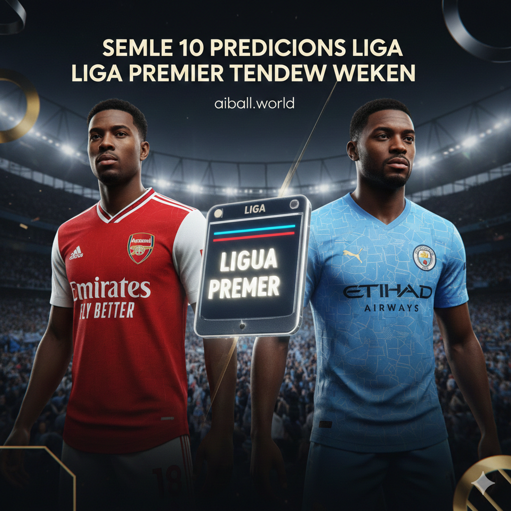 A conceptual split-screen or collage visual representing the intense title race between Arsenal and Manchester City. On one side, a stylized red jersey with a cannon emblem, and on the other, a sky-blue jersey. Between them is a glowing 3D leaderboard showing 'PREMIER LEAGUE' text. The background features motion-blurred stadium crowds and abstract geometric shapes in gold and silver. Dramatic lighting with high contrast, conveying the pressure of the midweek fixtures and the race for the trophy.