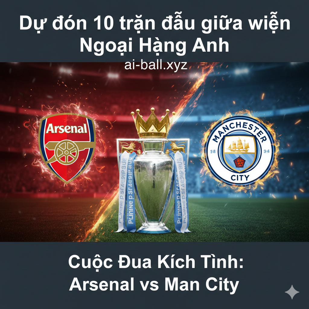 A dynamic montage or composite image featuring stylized artistic representations of key players from Arsenal, Manchester City, and Liverpool. The composition uses a split-screen or collage style with dramatic lighting emphasizing the players' determined expressions. One side shows an Arsenal player in a red kit celebrating, while the other shows a Man City player in sky blue focused on the ball. The style is modern sports graphic design with sharp lines, saturated team colors, and a slight grit or texture to evoke the 'fire and passion' of midweek battles mentioned in the text.