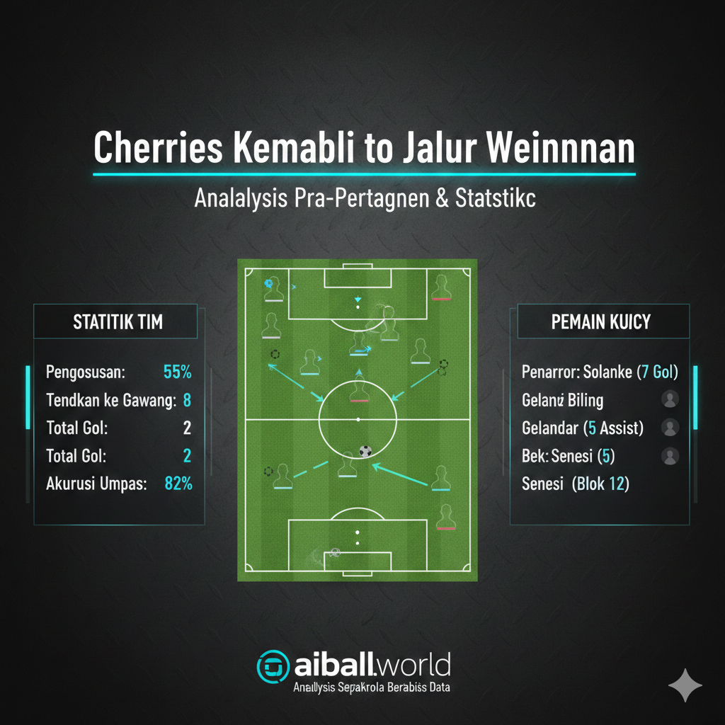 A sophisticated digital sports broadcast style graphic showing a tactical overview of a football pitch. The background is a dark, sleek metallic texture typical of sports news aesthetics. On the pitch, translucent player icons and tactical arrows indicate movement and formations. To the side, high-tech digital HUD elements display statistical data like 'Possession' and 'Goals' in glowing white and cyan text. The lighting is clean and modern, using a shallow depth of field to focus on the center circle. This visual aligns with the analytical and data-driven branding of aiball.world.
