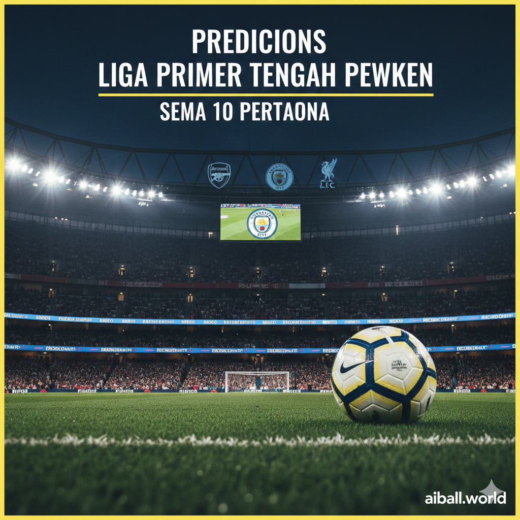 A dynamic high-action shot of a Premier League stadium under bright floodlights at night, capturing the intense midweek atmosphere. The composition features a blurred foreground of lush green grass and a professional football with the iconic league logo. In the background, a packed stadium with glowing screens displays the logos of top clubs like Arsenal, Man City, and Liverpool. The color palette is dominated by vibrant stadium greens, deep night blues, and electric stadium lights, creating a high-stakes professional sports broadcast aesthetic.