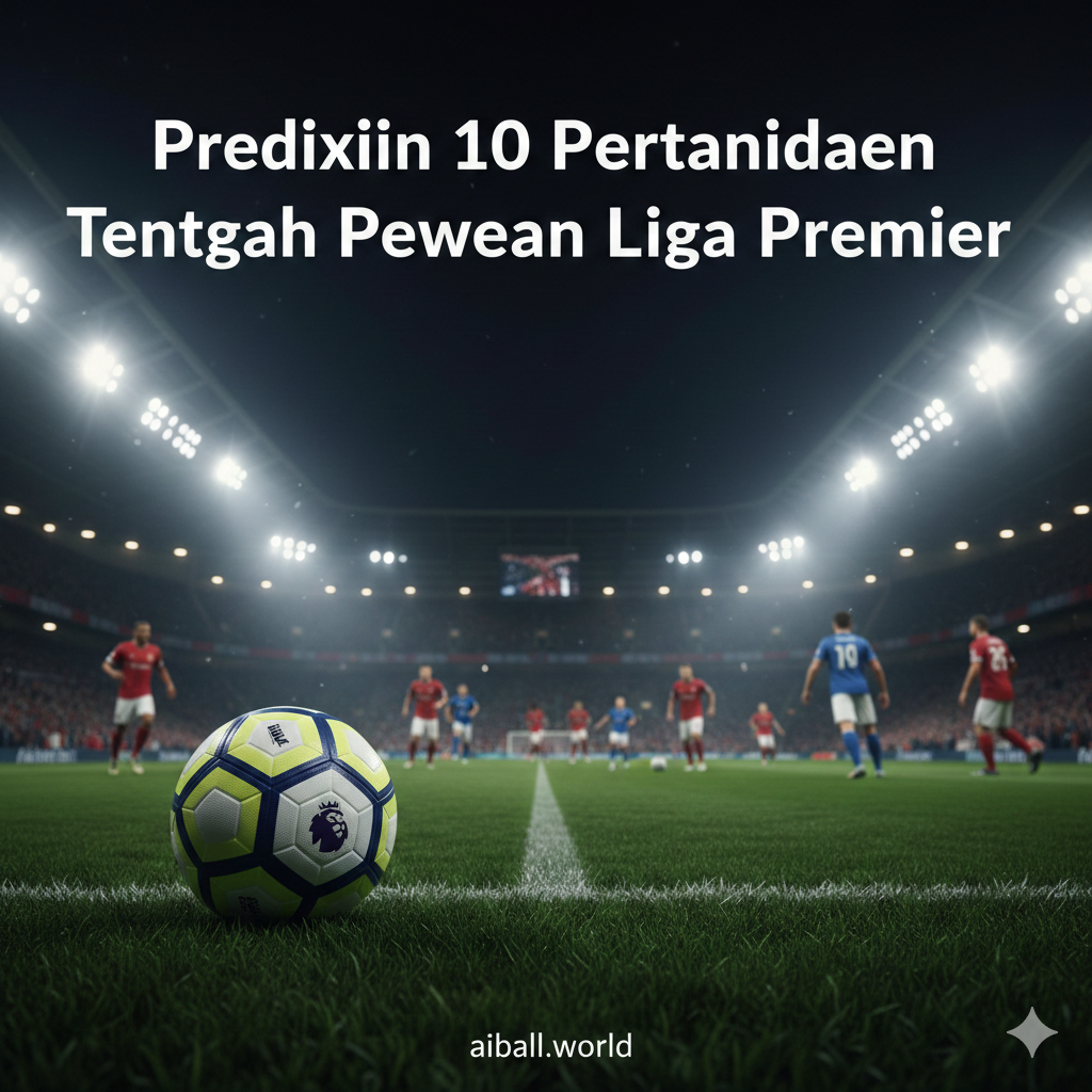 A high-energy cinematic wide shot of a modern English football stadium at night under bright floodlights. In the foreground, a professional football with the Premier League logo sits on the lush green grass. In the blurred background, players in various red, blue, and white kits are competing intensely. The atmosphere is filled with a light evening mist and glowing stadium lights, creating a dramatic and prestigious feel. The color palette features vibrant grass green, deep night sky blue, and bright white light flares, symbolizing the excitement of midweek fixtures.