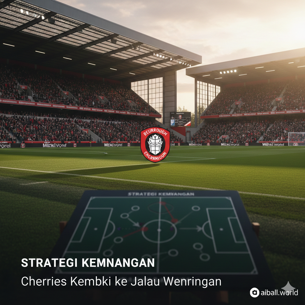 An evocative cinematic view of the Vitality Stadium interior during a match day. The image captures the lush green pitch, tactical coaching boards in the foreground slightly out of focus, and the passionate home crowd in the stands wearing red and black. The lighting is warm from the setting sun, casting long shadows across the grass. In the center of the frame, the Bournemouth club crest is subtly integrated or visible on stadium branding. The style is professional sports photography with a shallow depth of field, focusing on the intense atmosphere of the 'Cherries' home ground.