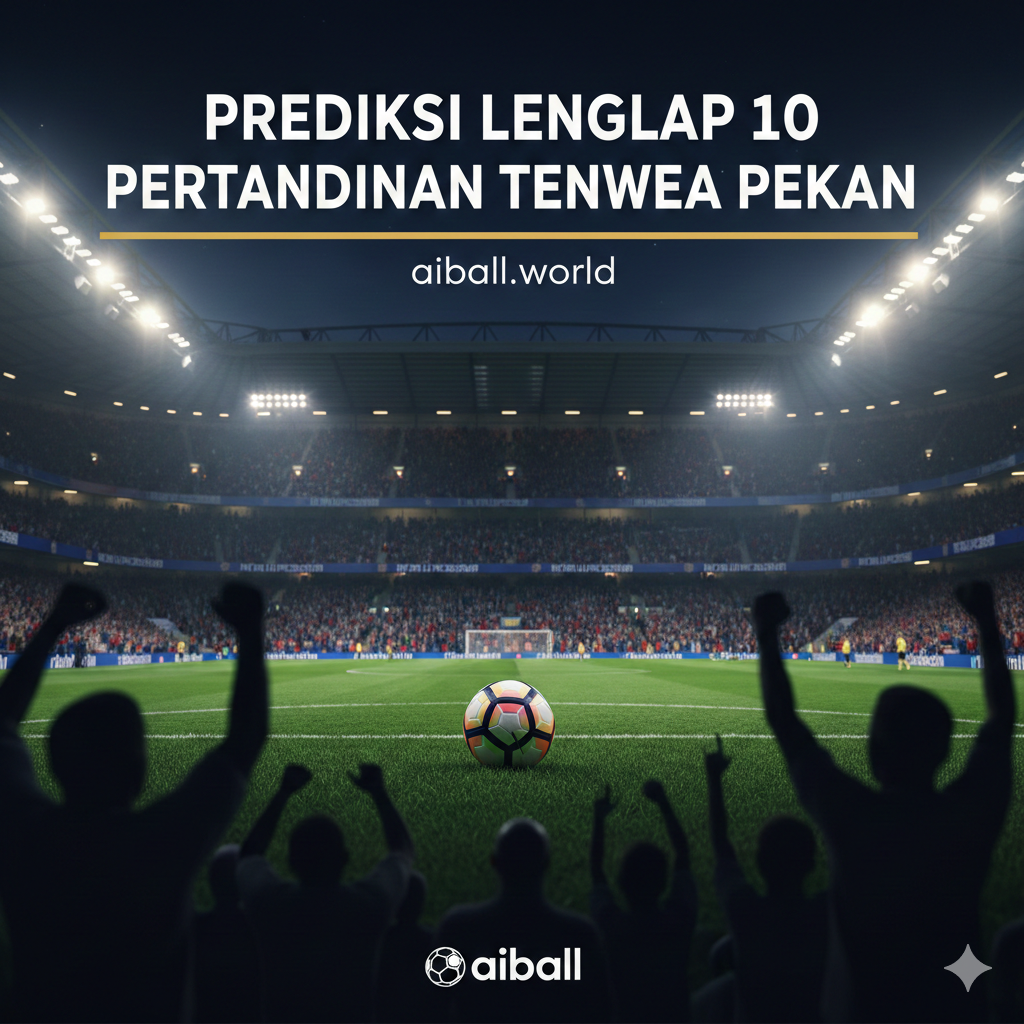 A high-action cinematic wide shot of a Premier League stadium under bright floodlights during a night match. In the foreground, blurred silhouettes of passionate fans are cheering. In the center, a high-quality 3D render of a football with the Premier League logo is positioned on the lush green grass. The background shows the stadium stands filled with a mix of team colors like red, blue, and white, creating a vibrant atmosphere. The lighting is dramatic with cool blue night tones contrasted by warm golden stadium lights, emphasizing the intensity of a midweek matchday.