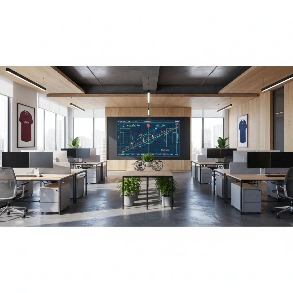 Suasana kantor modern dengan dekorasi sepak bola