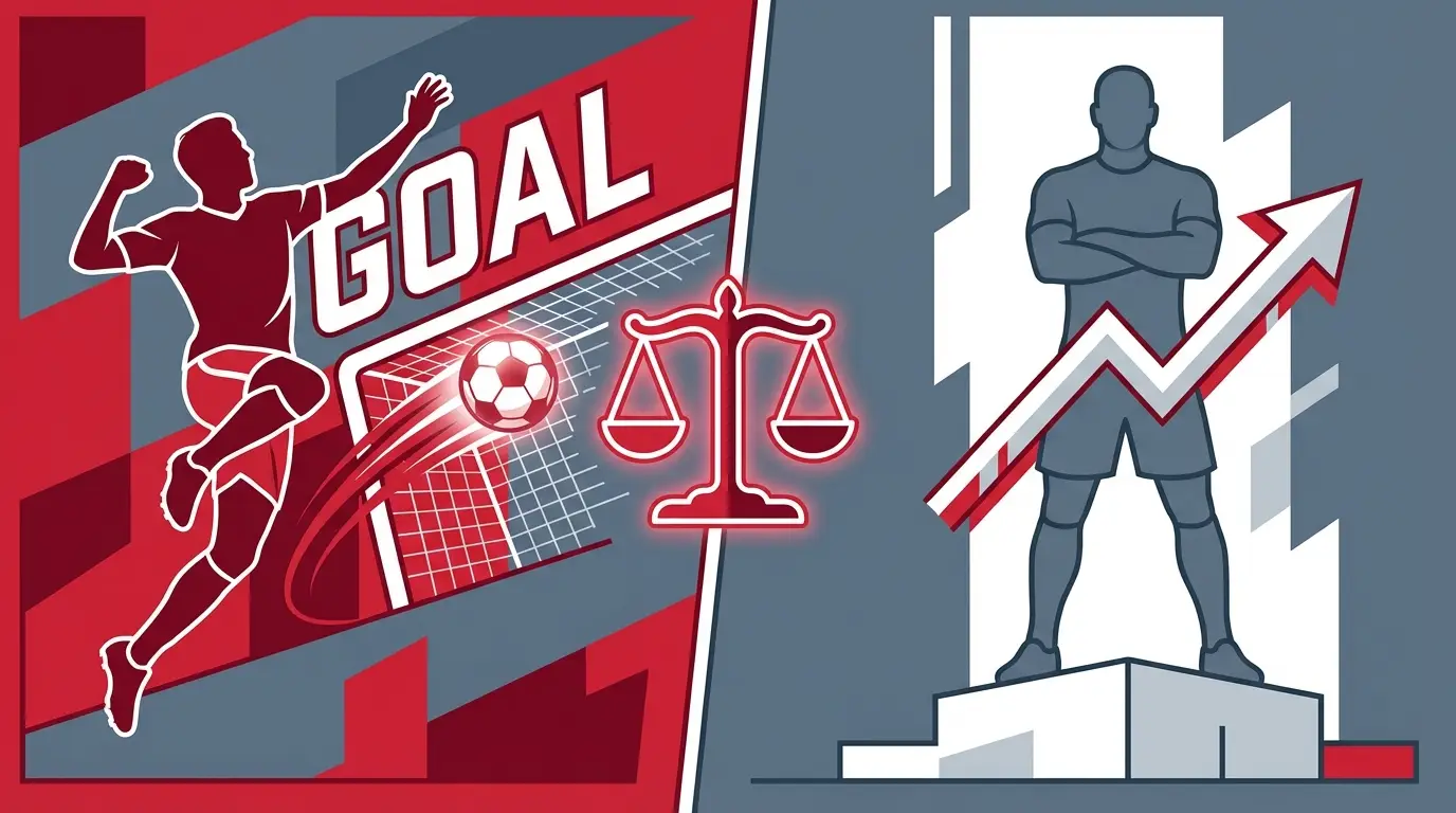 Conceptual header image depicting the core striker vs defender value debate for the Indonesian national team