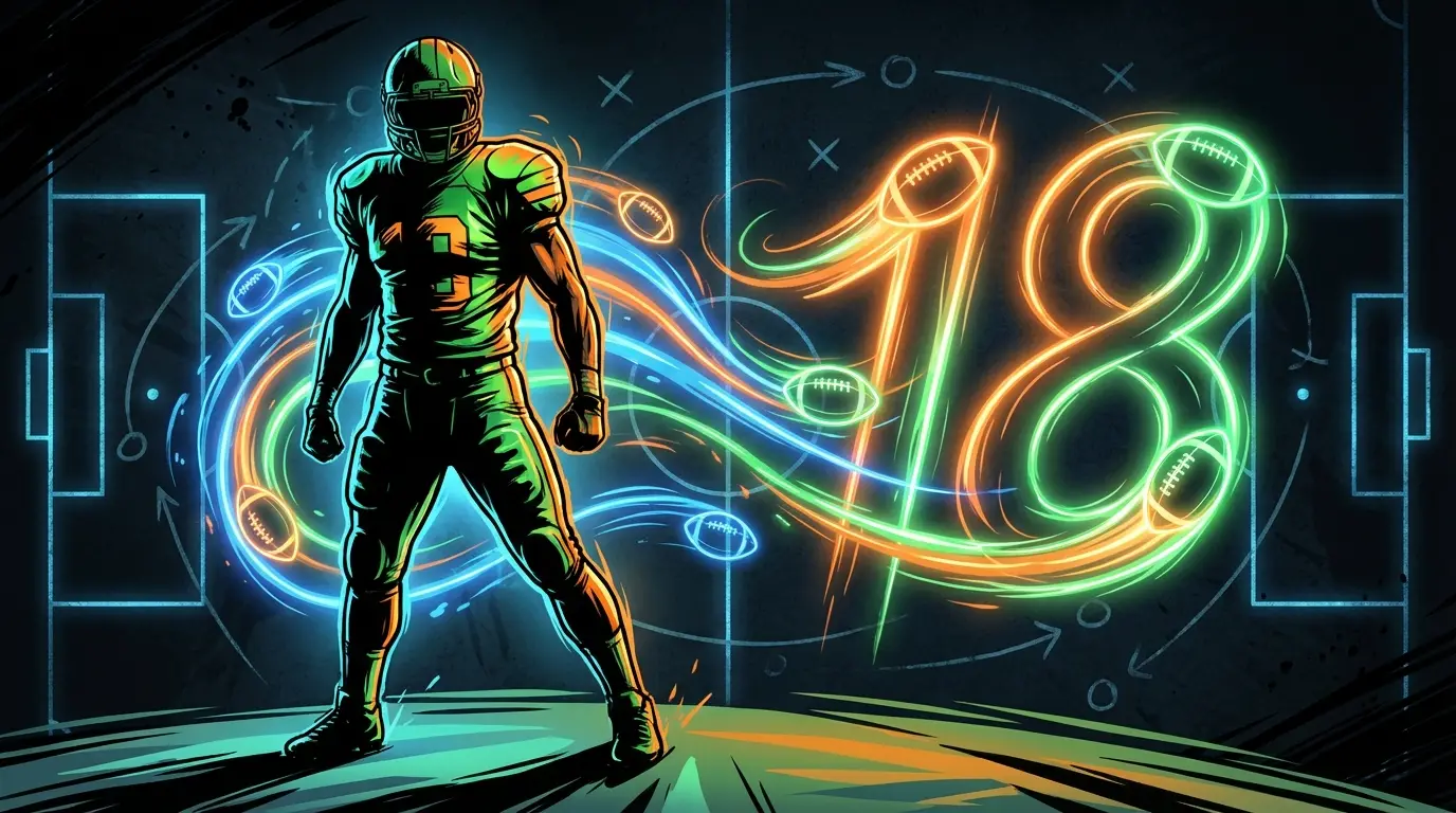 A conceptual illustration visualizing Mariano Peralta's league-leading 18 goal contributions (goals + assists), merging player prowess with data storytelling.