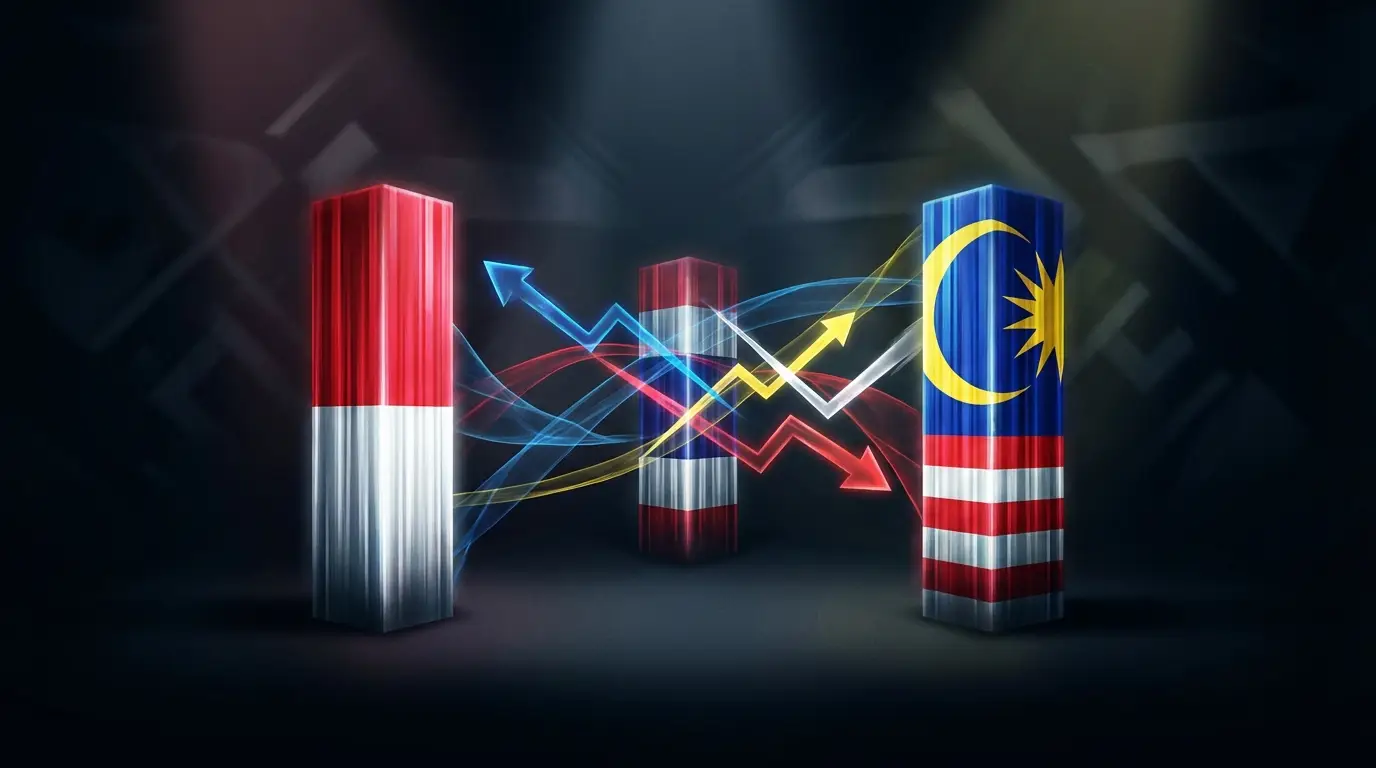 Ilustrasi konseptual yang membandingkan kekuatan taktis Timnas Indonesia U-23 dengan rival Malaysia dan Thailand.